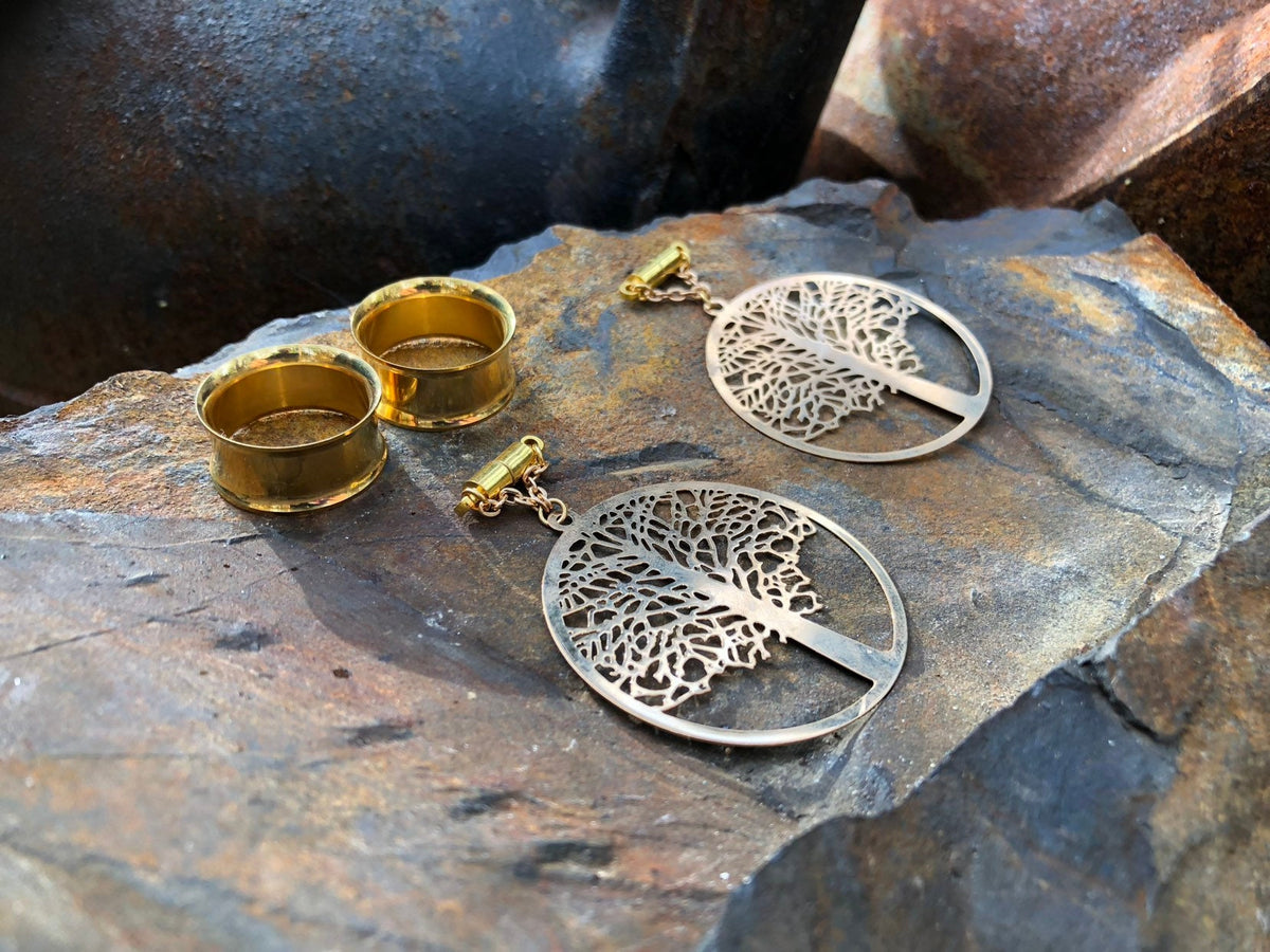 Gold Tree of Life Magnetic Clasp Gauged Earrings