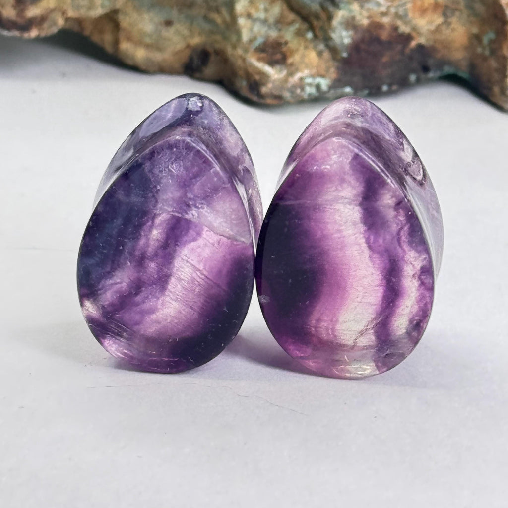 OOAK Purple Fluorite Teardrop Plugs – 3/4" (19mm)