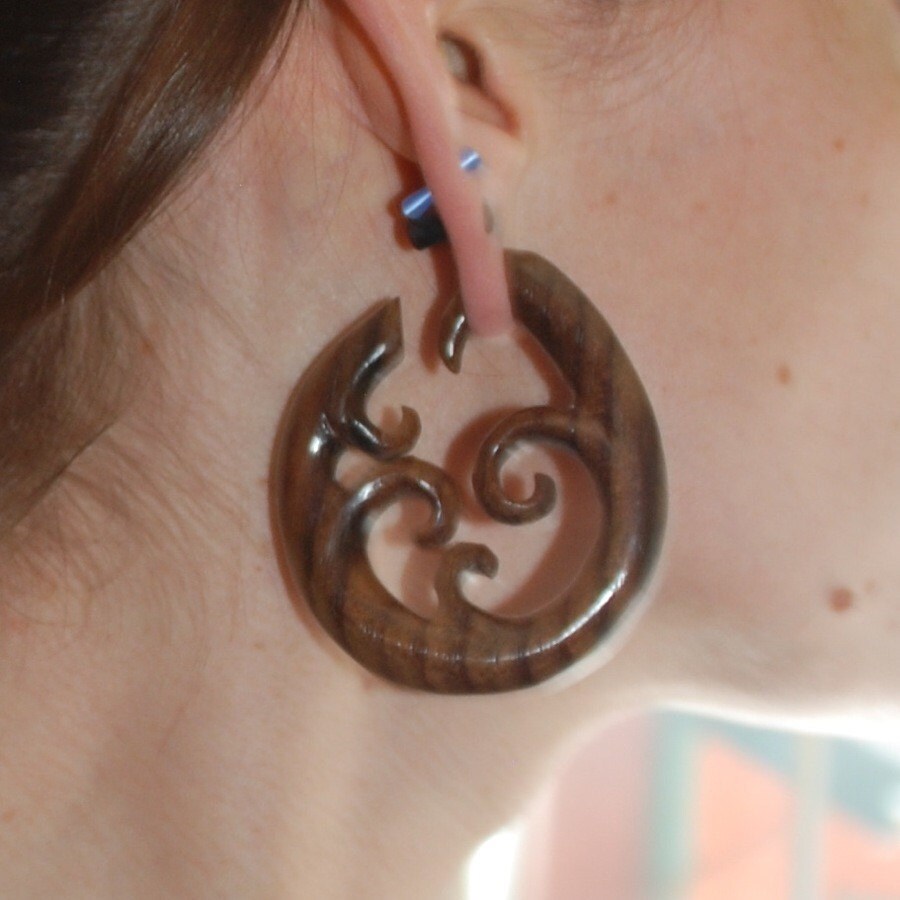 Wooden Wave Hoop Earrings – Sculptural Gauged Jewelry