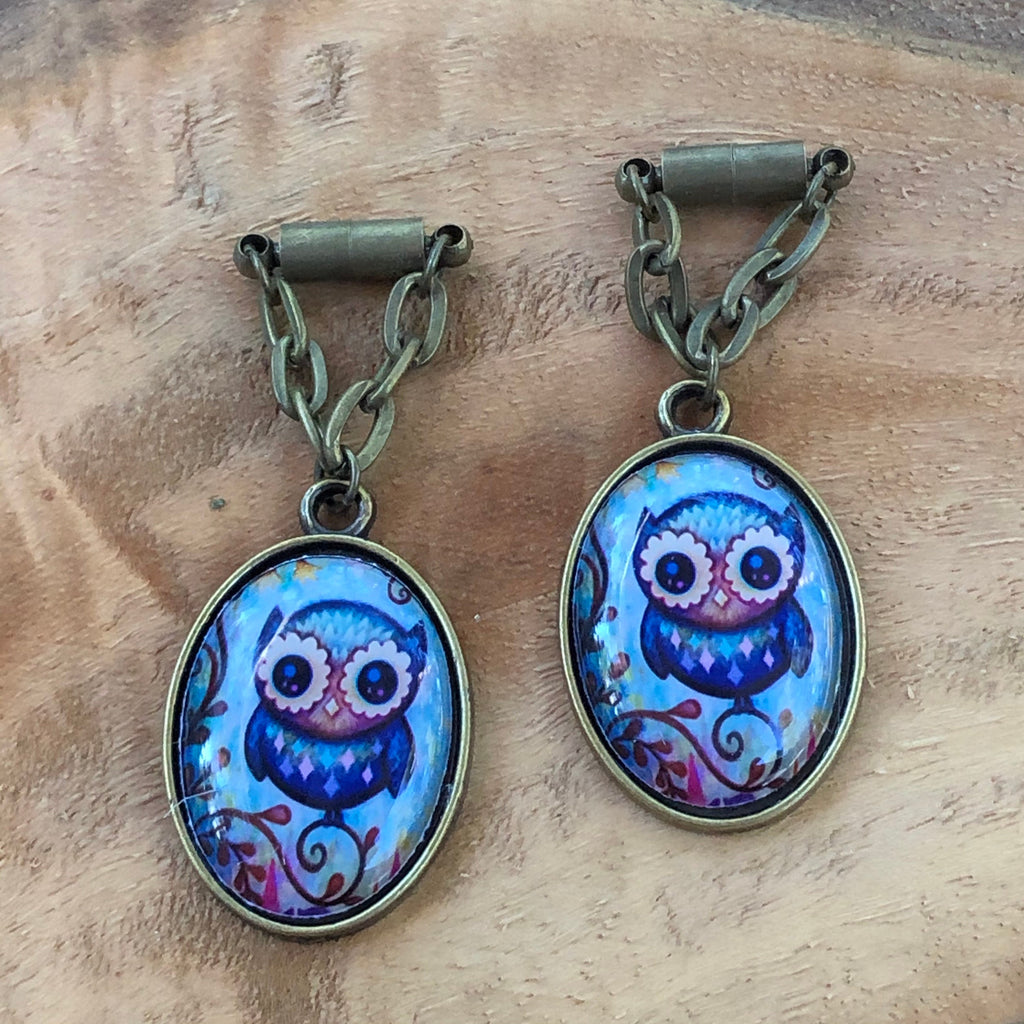 Owl Bronze Magnetic Clasp Gauged Earrings