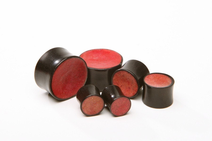 Ebony Wood Red Inlay Plugs – Double Flared Gauges