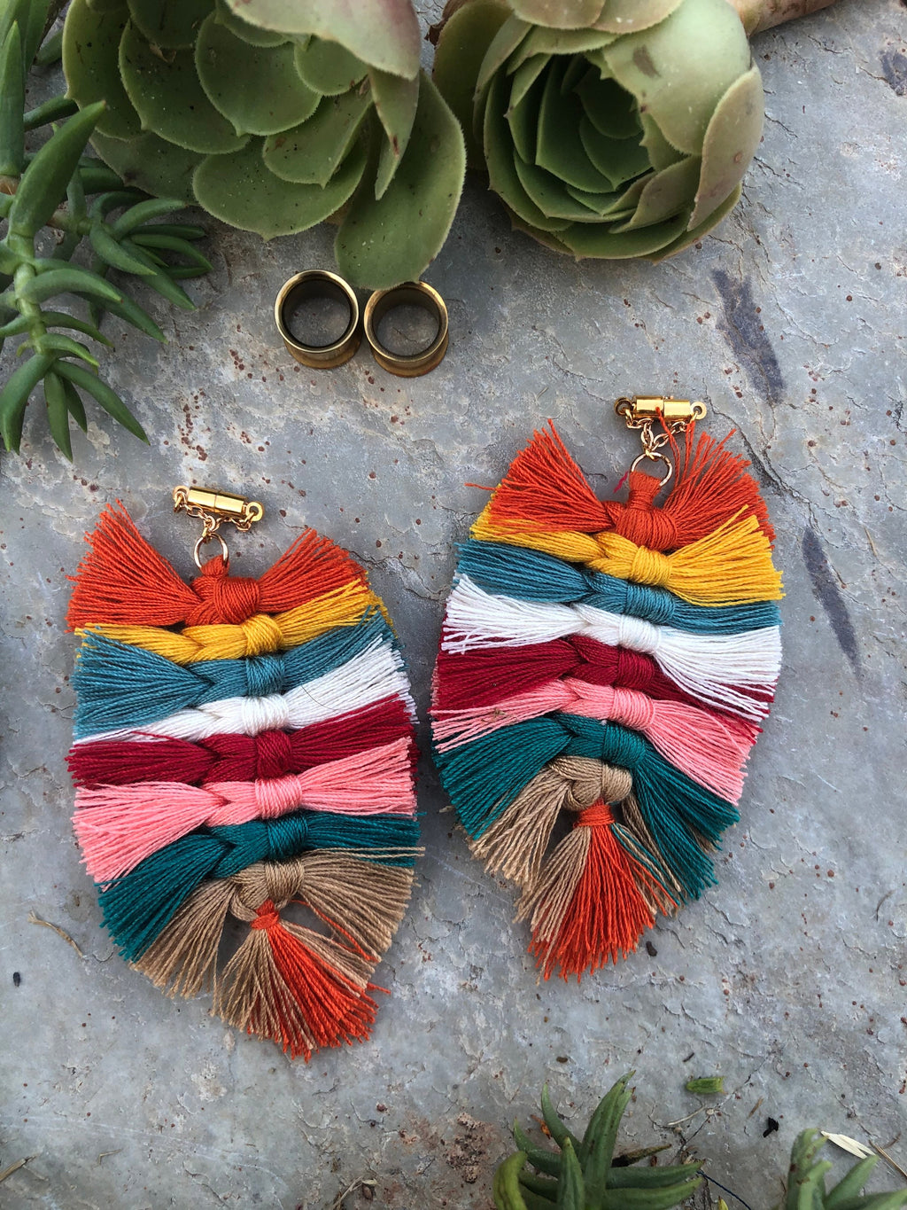 Multicolor Tassel Magnetic Clasp Gauged Earrings