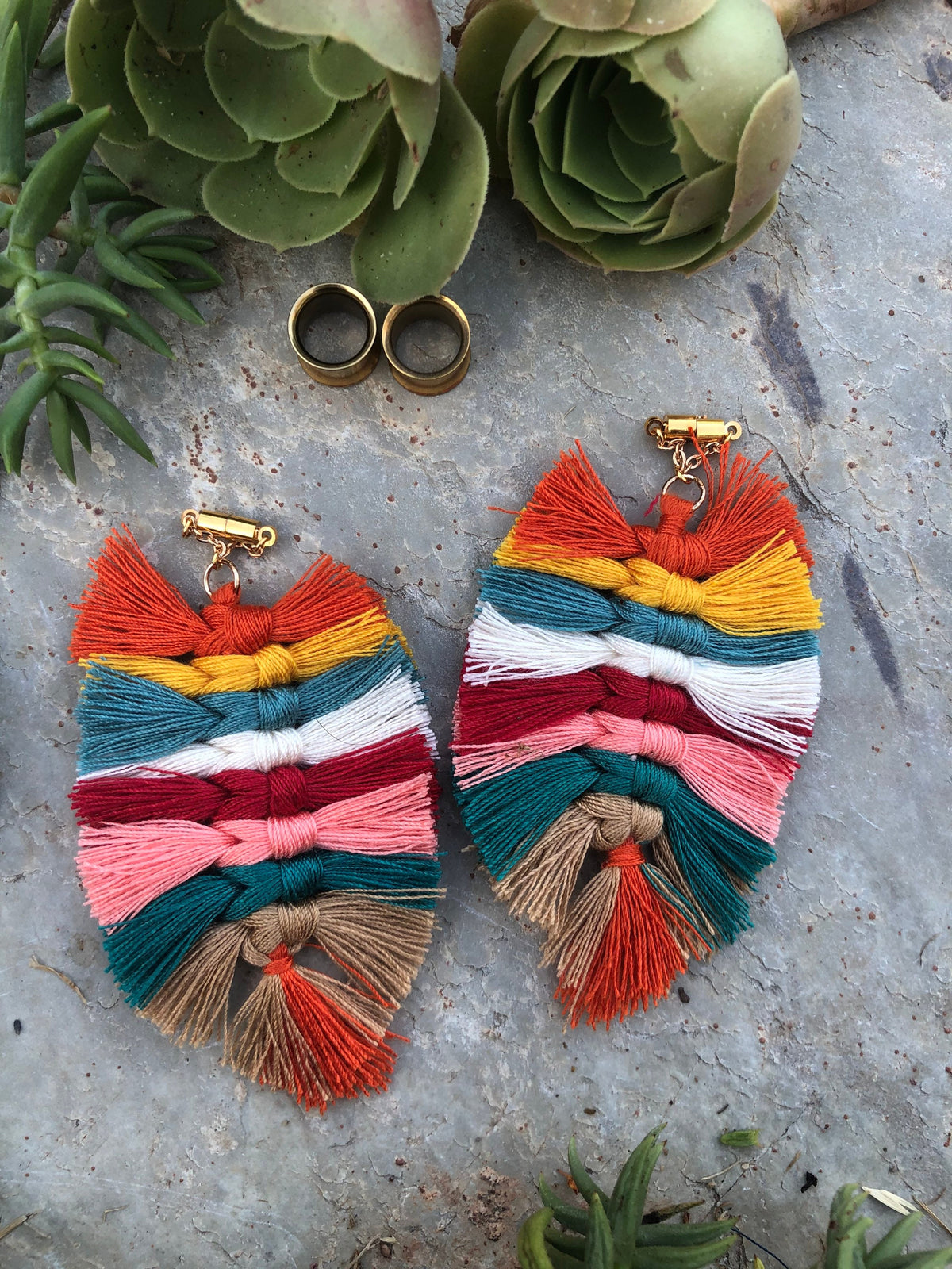 Multicolor Tassel Magnetic Clasp Gauged Earrings
