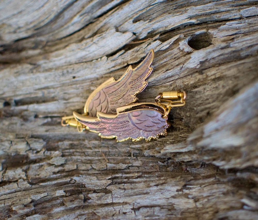 Pink Shell Angel Wing Magnetic Clasp Gauged Earrings