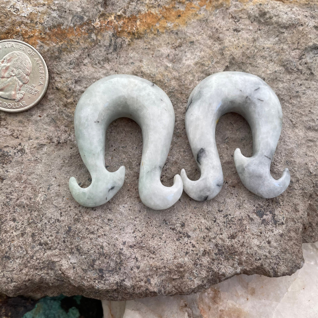 OOAK Jadeite Wave Hook Earrings – 9/16" (14mm)
