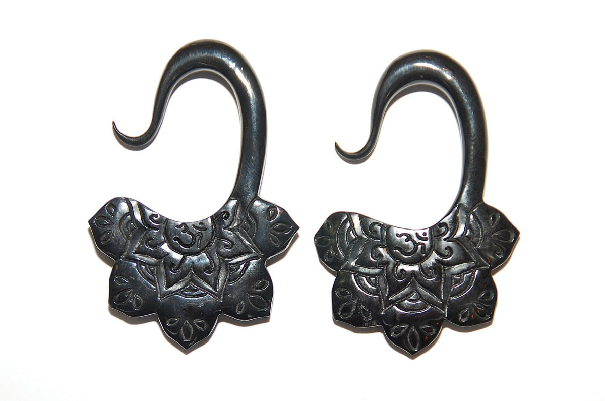 Om Lotus Flower Horn Hanging Earrings
