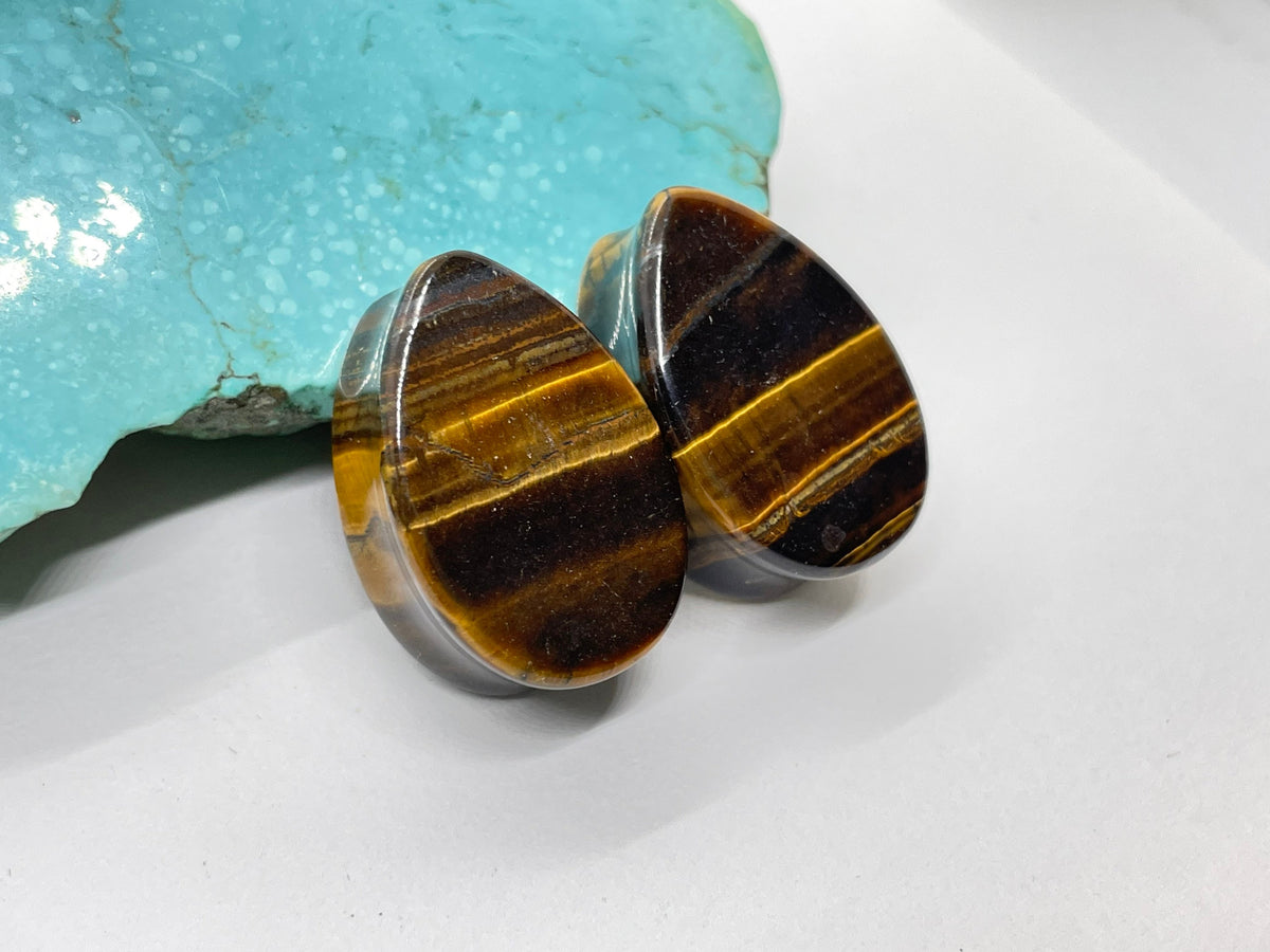 OOAK Tiger’s Eye Teardrop Plugs – 7/8" (22mm)