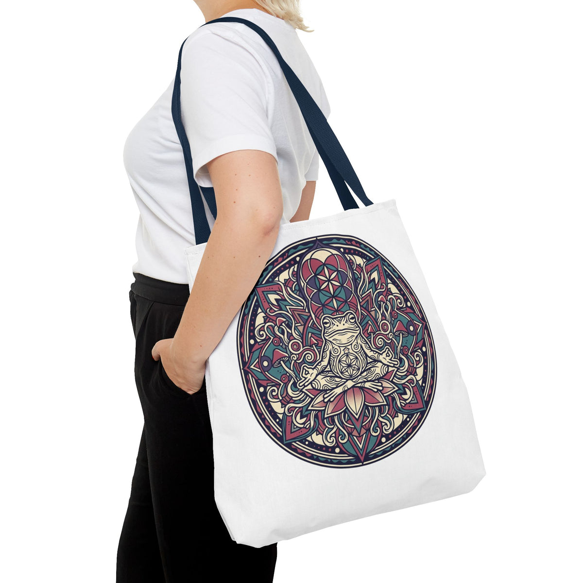 Meditating Cat Mandala Tote Bag — Boho Yoga, Spiritual Gift