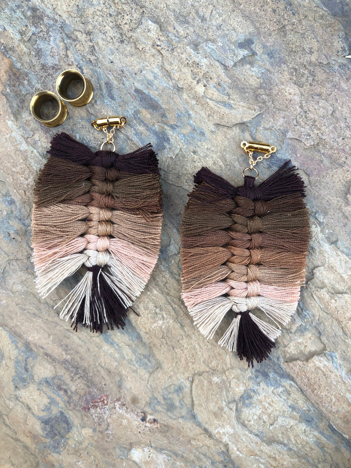 Brown Multicolor Tassel Magnetic Clasp Earrings