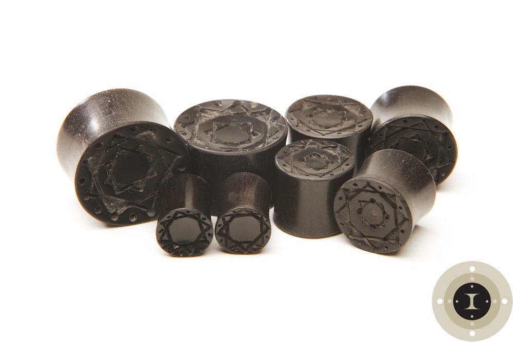 Carved Geometric Ebony Wood Plugs – Double Flared