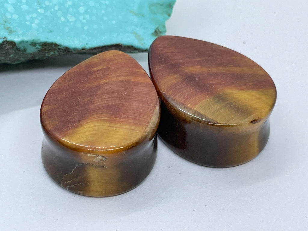 OOAK Red Tiger’s Eye Teardrop Plugs – 1" (25mm)