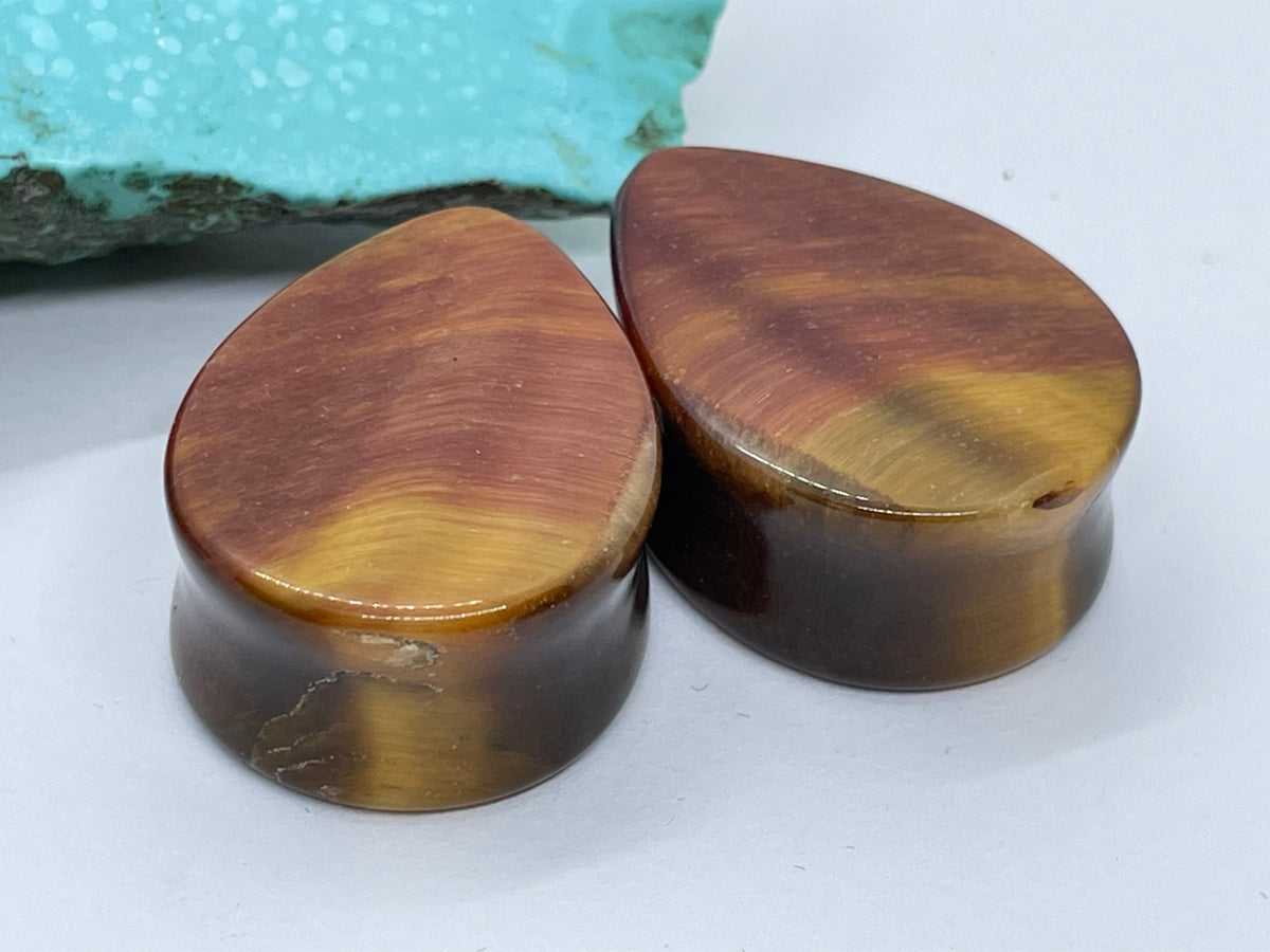 OOAK Red Tiger’s Eye Teardrop Plugs – 1" (25mm)