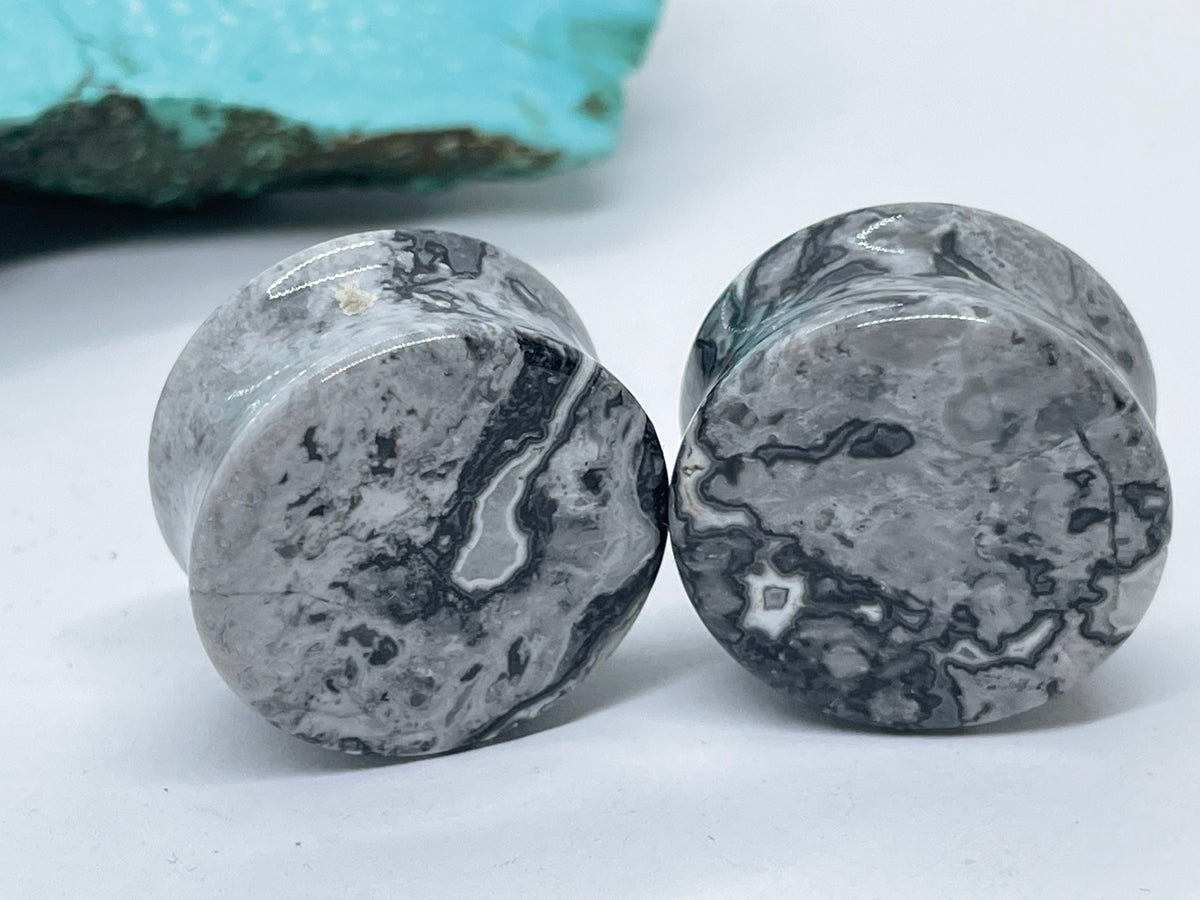 OOAK Grey Wave Jasper Plugs – 7/8" (22mm)