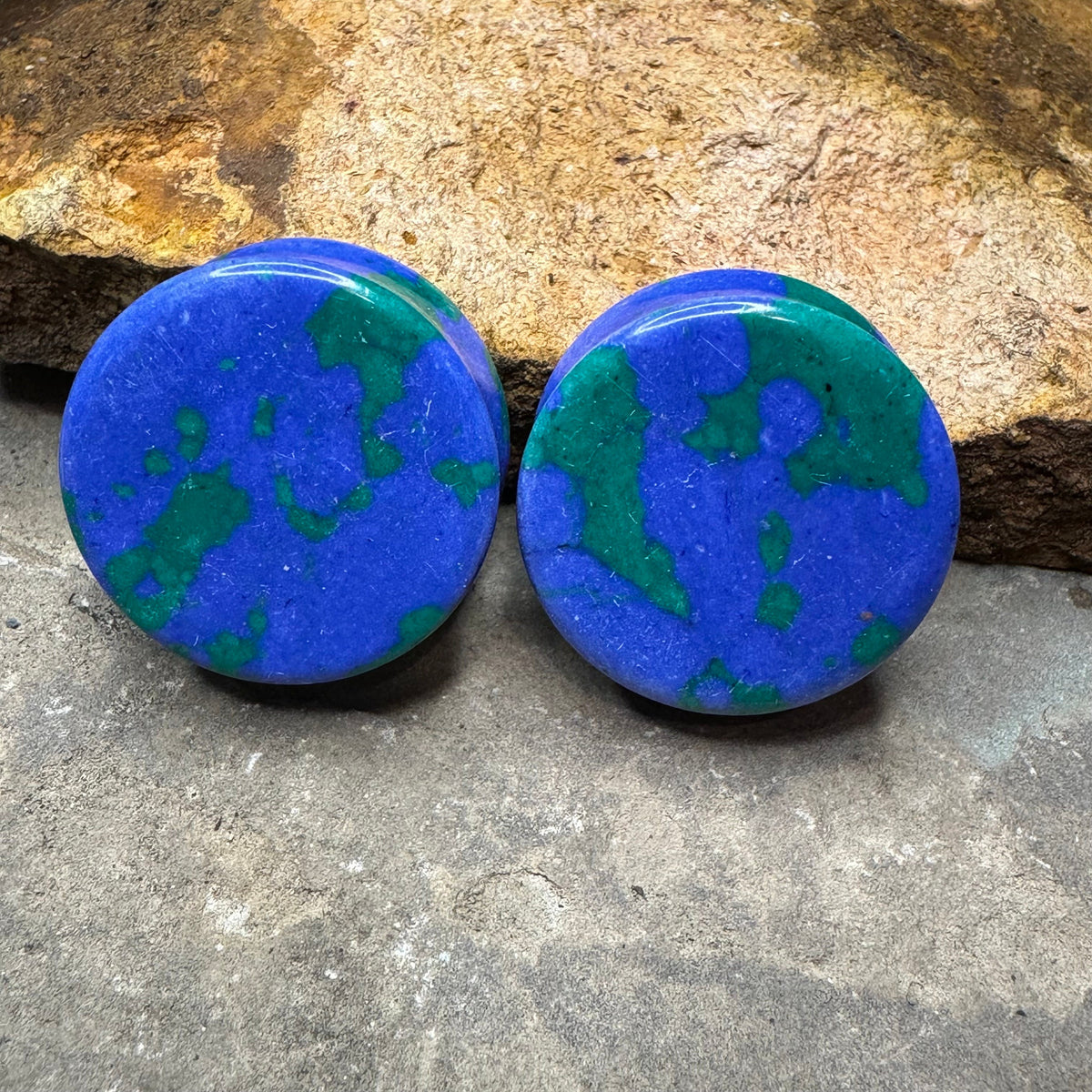 OOAK Azurite Stone Plugs – 1" (25mm)