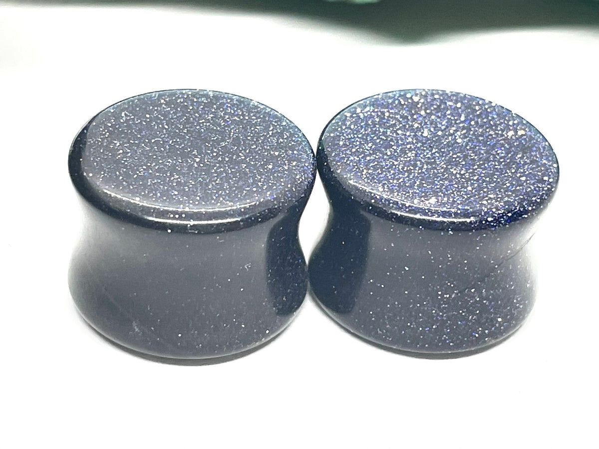 OOAK Blue Goldstone Plugs – 5/8" (16mm) Double Flared