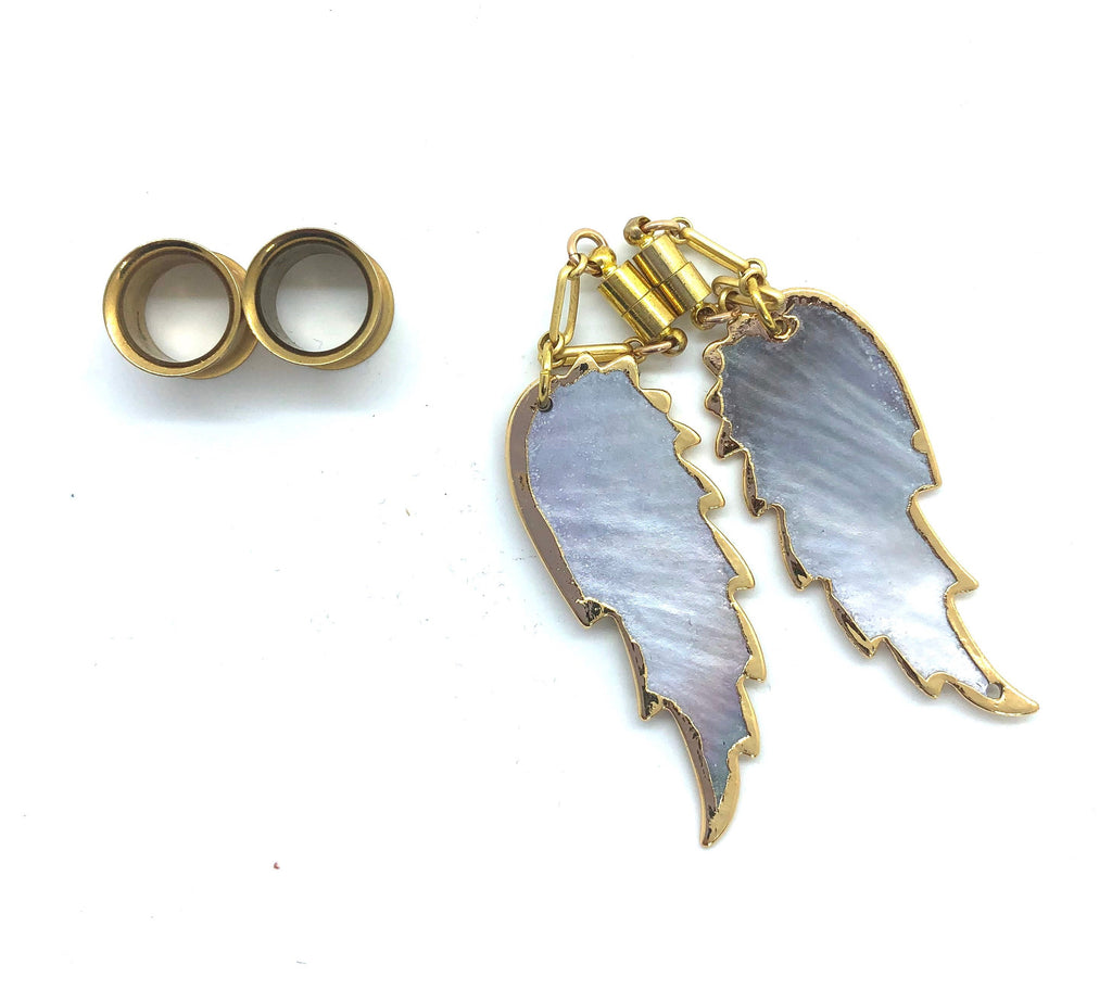 Black Mother-of-Pearl Angel Wing Magnetic Earrings