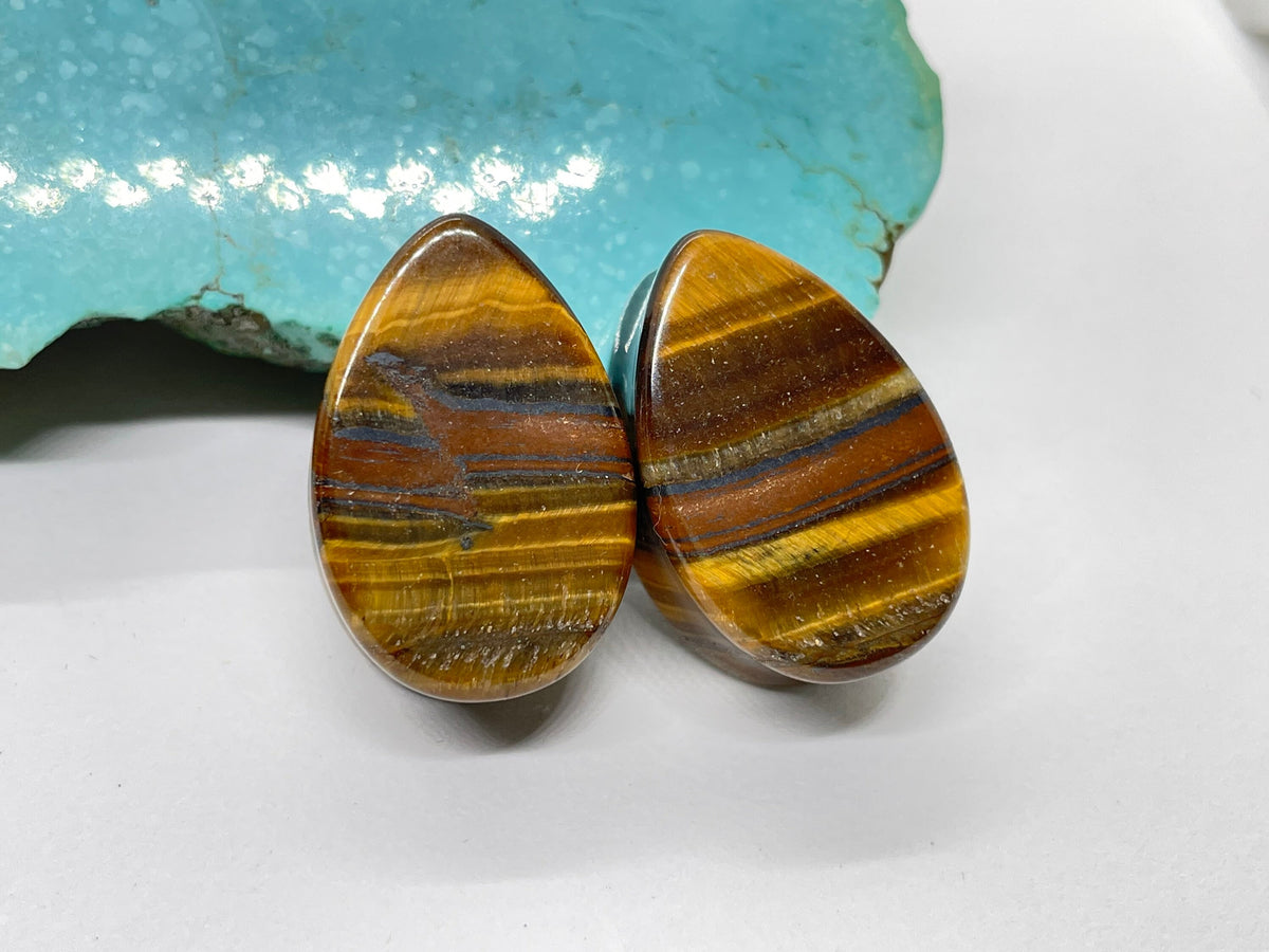 OOAK Tiger Iron Teardrop Plugs – 7/8" (22mm)