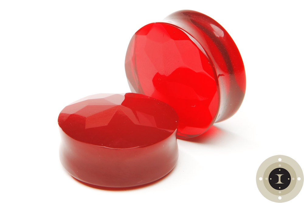 Red Faceted Glass Plugs – Double Flared Ear Gauges