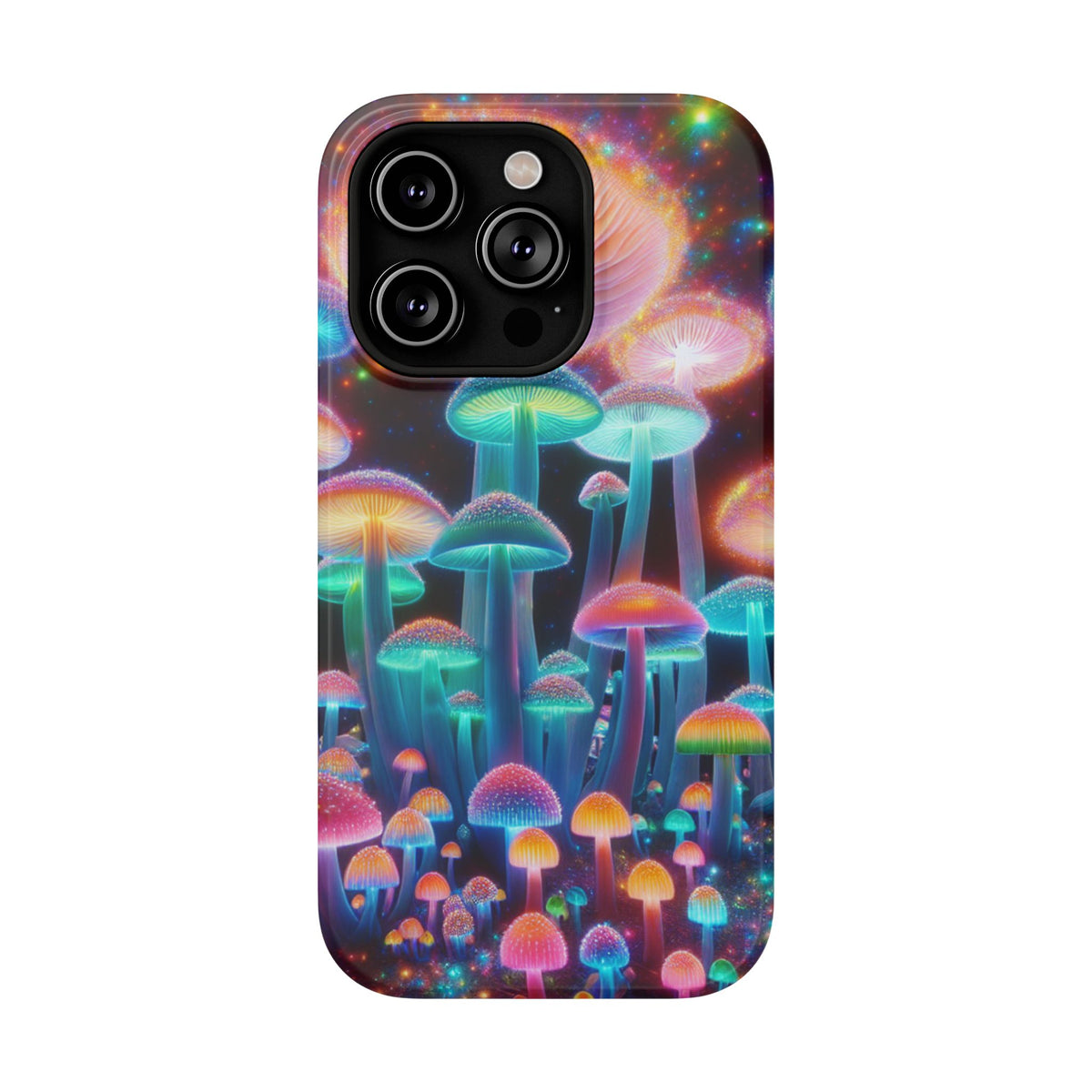 Psychedelic Neon Mushroom Phone Case — Protective Cosmic Art iPhone Cover