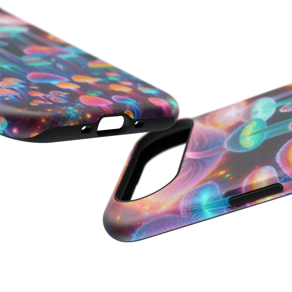 Psychedelic Neon Mushroom Phone Case — Protective Cosmic Art iPhone Cover