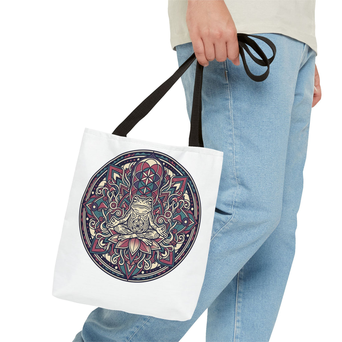 Meditating Cat Mandala Tote Bag — Boho Yoga, Spiritual Gift
