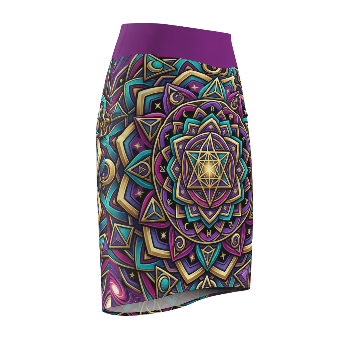 Mandala Sacred Geometry Pencil Skirt — Boho Psychedelic AOP