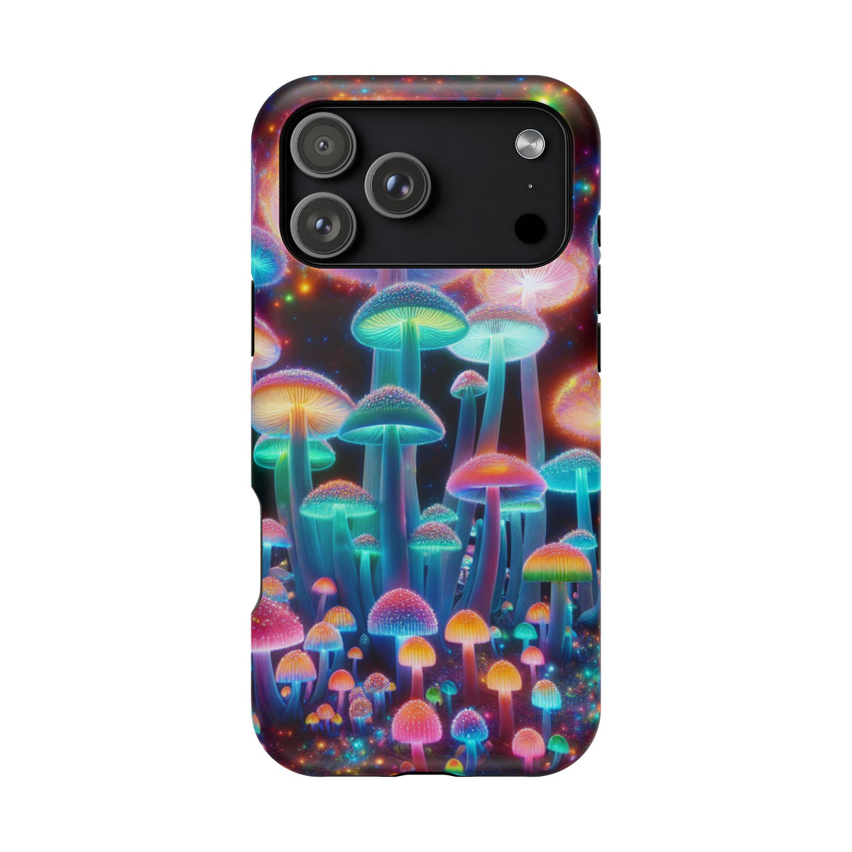 Psychedelic Neon Mushroom Phone Case — Protective Cosmic Art iPhone Cover