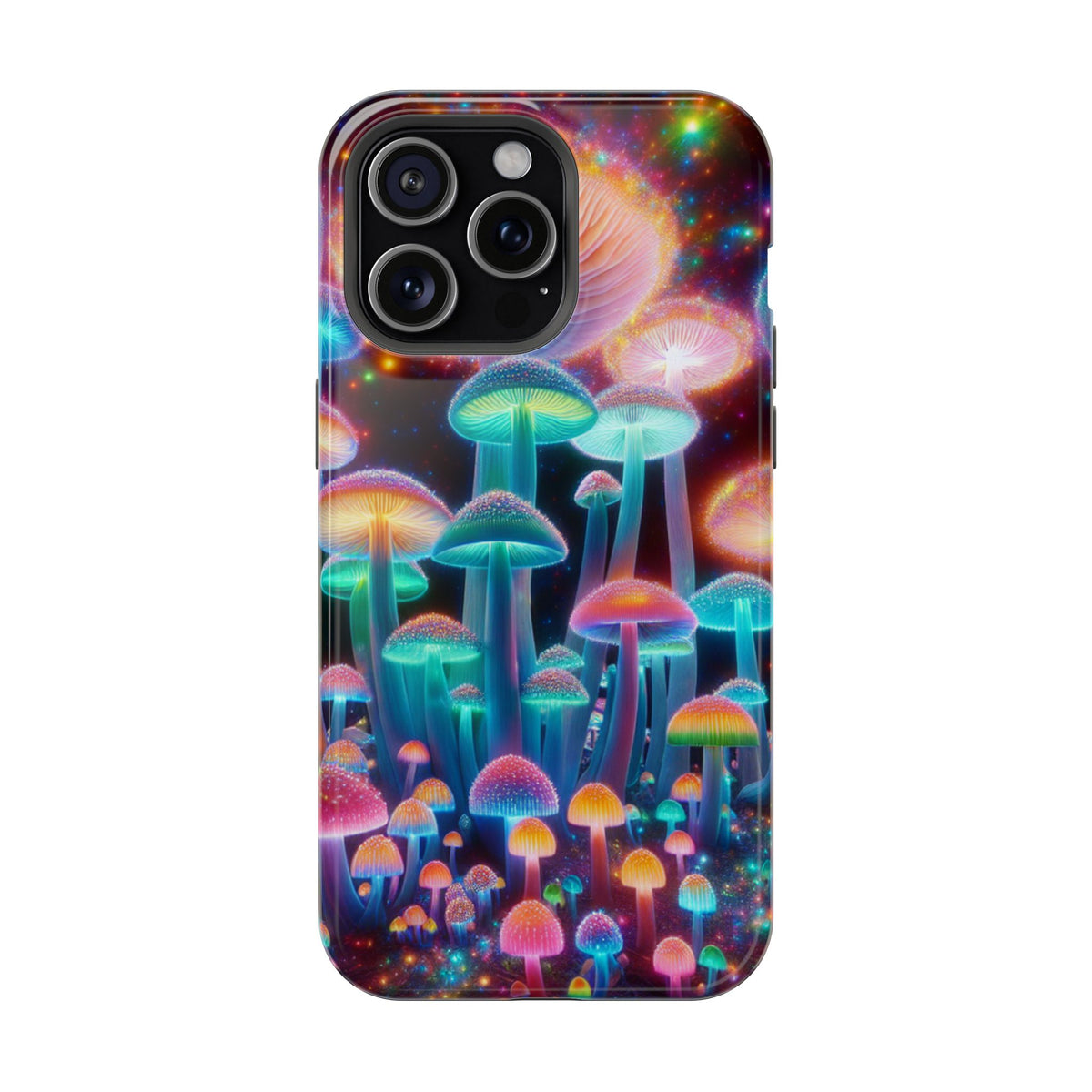 Psychedelic Neon Mushroom Phone Case — Protective Cosmic Art iPhone Cover