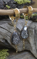 Black Druzy Magnetic Clasp Gauged Earrings