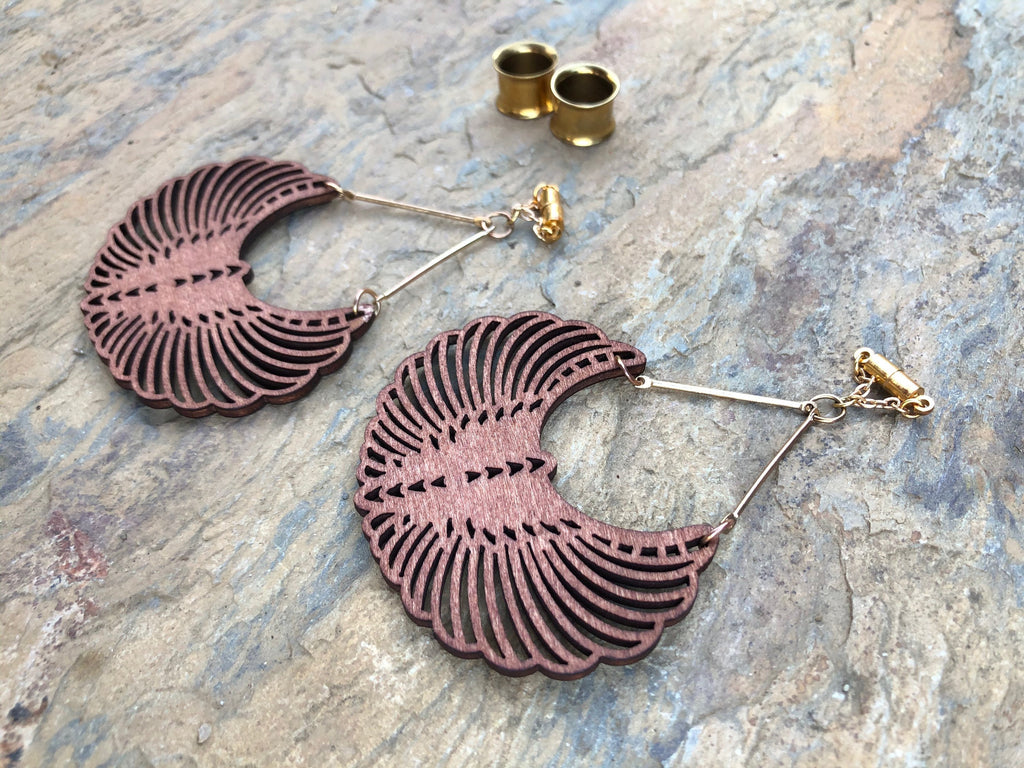 Laser-Cut Wood Magnetic Clasp Gauged Earrings