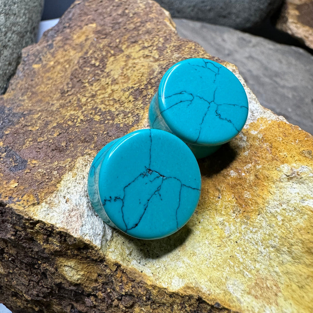 OOAK Synthetic Turquoise Plugs – 3/4" (19mm) Double Flared