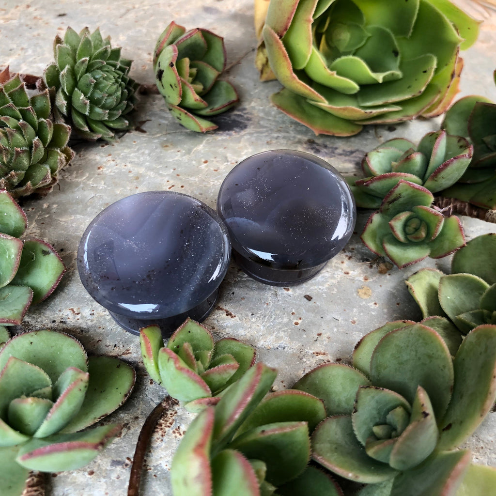 OOAK Grey Agate Stone Plugs – 1" (25mm)