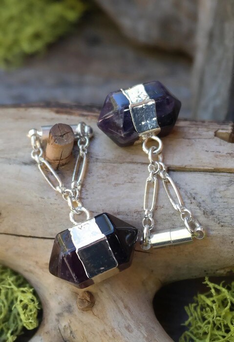 Amethyst Point Magnetic Clasp Gauged Earrings