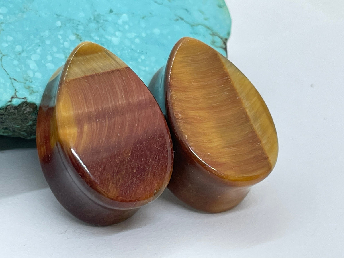 OOAK Red Tiger’s Eye Teardrop Plugs – 7/8" (22mm)