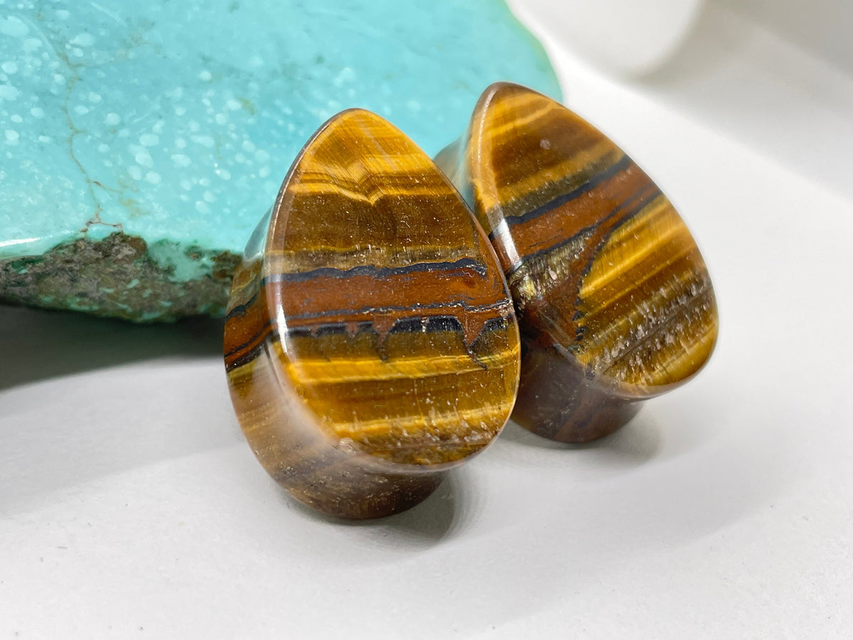 OOAK Tiger Iron Teardrop Plugs – 7/8" (22mm)