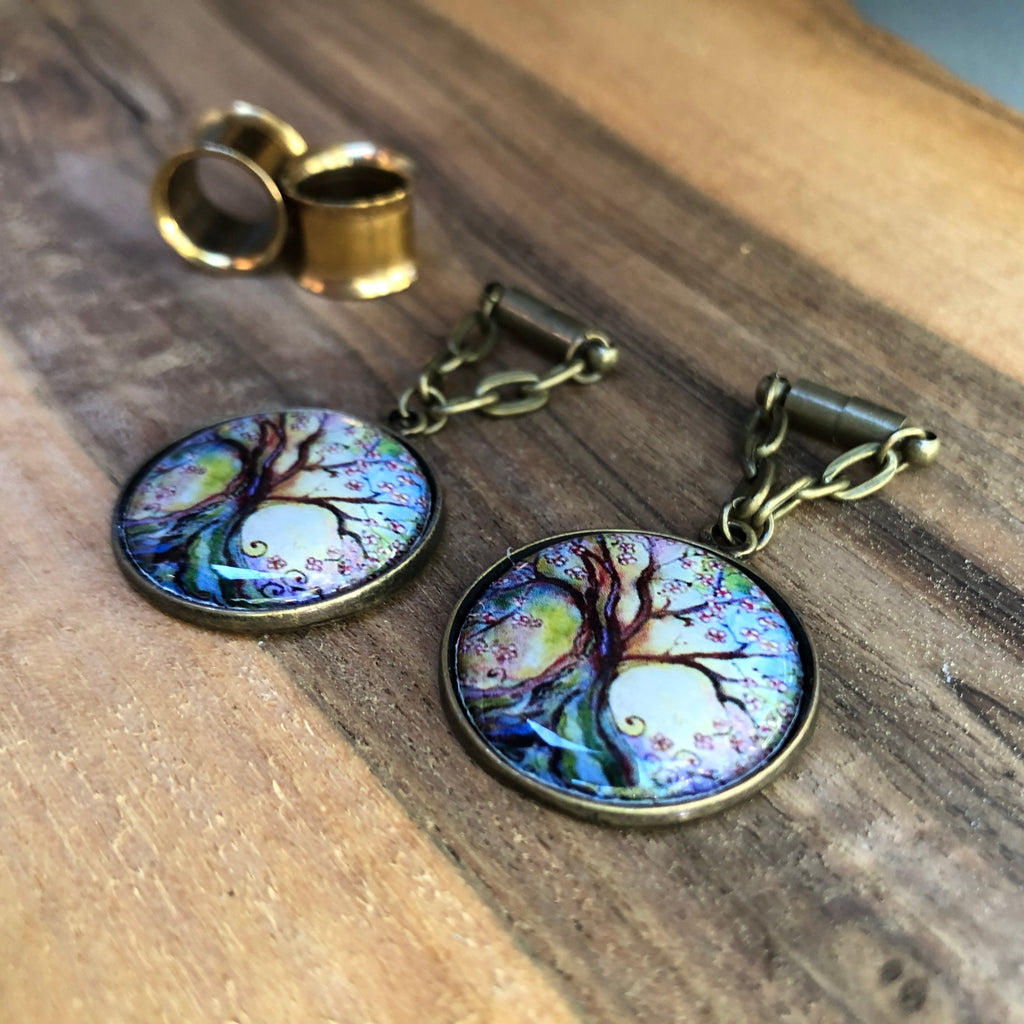 Tree of Life Bronze Magnetic Clasp Gauged Earrings