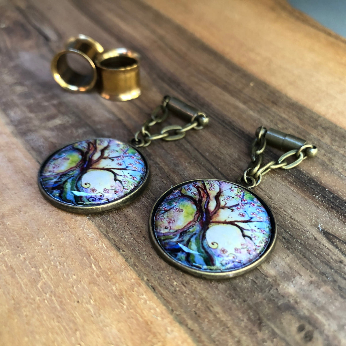 Tree of Life Bronze Magnetic Clasp Gauged Earrings