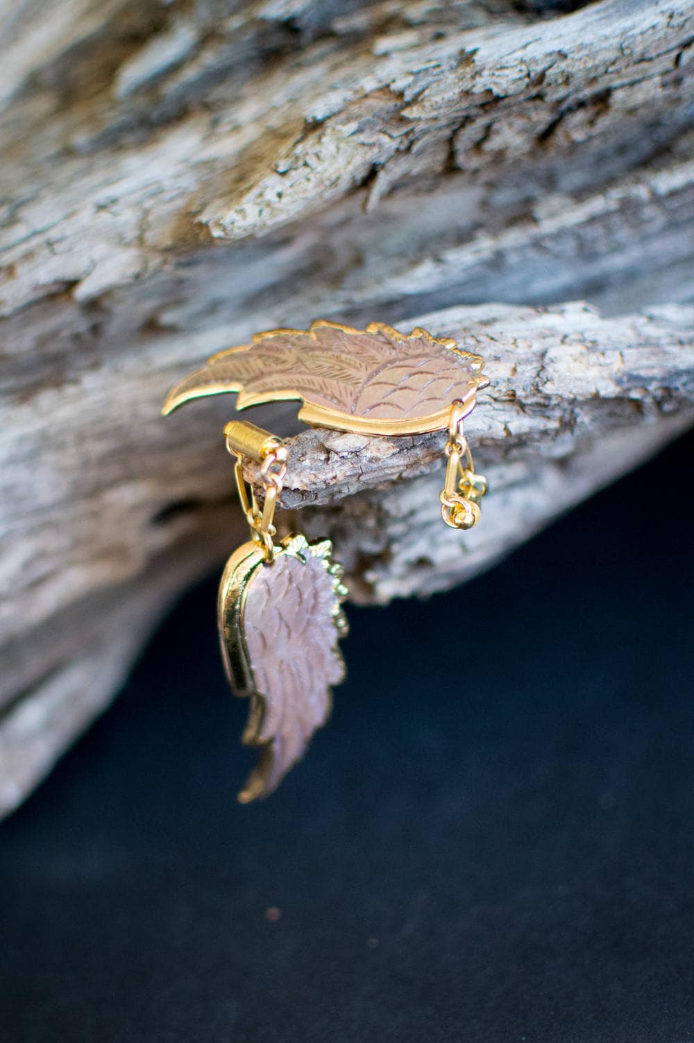 Pink Shell Angel Wing Magnetic Clasp Gauged Earrings
