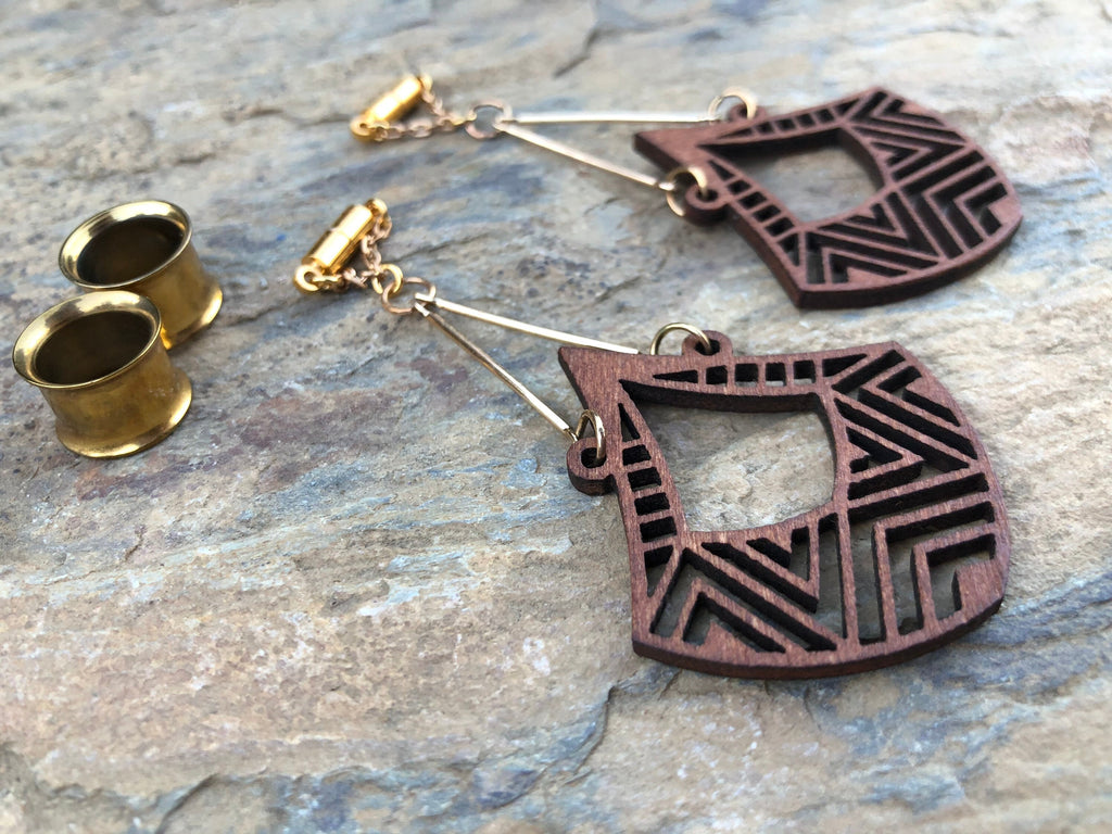 Laser-Cut Wood Magnetic Clasp Gauged Earrings