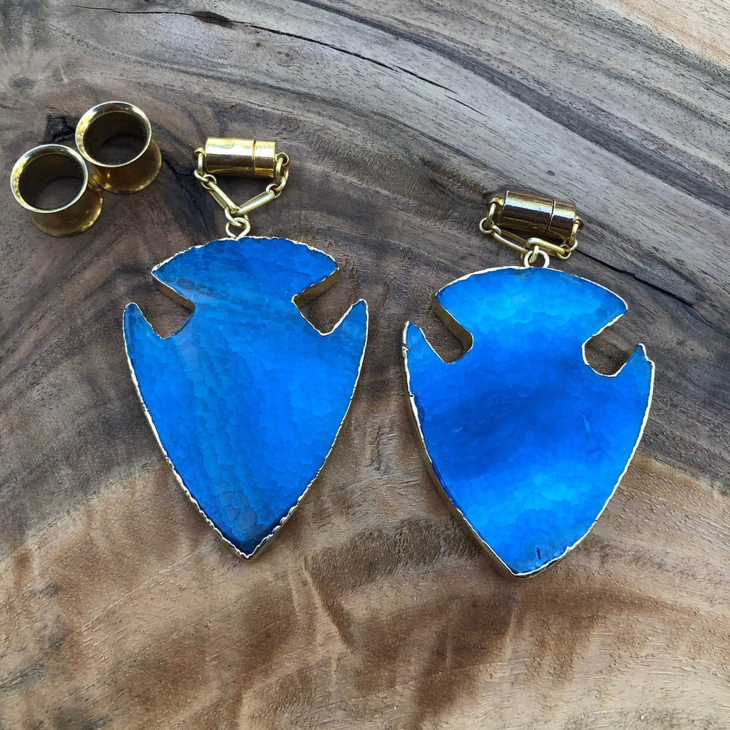 Blue Agate Arrowhead Magnetic Clasp Earrings