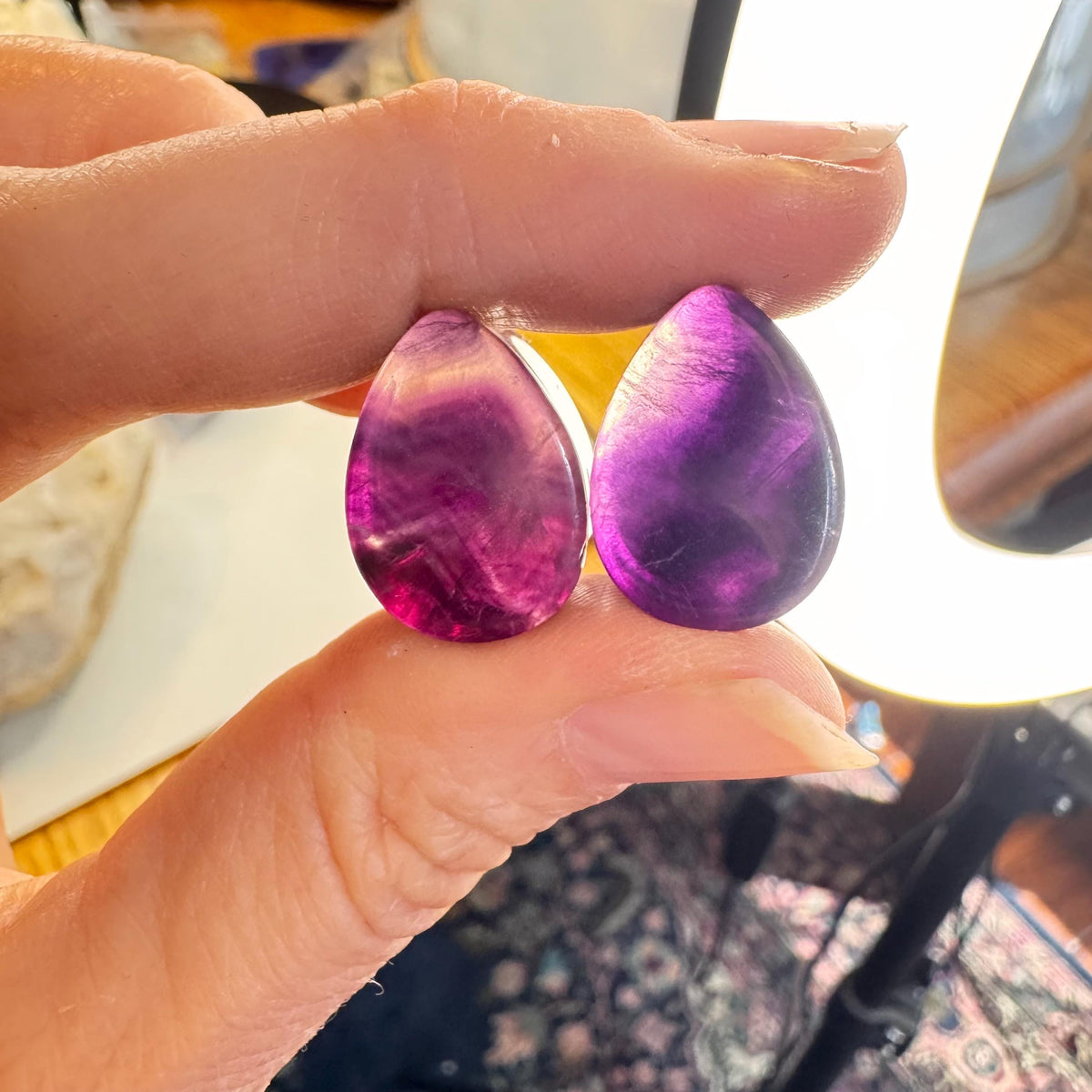 OOAK Purple Fluorite Teardrop Plugs – 5/8" (16mm)