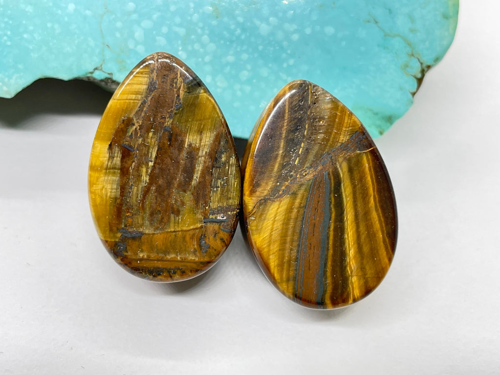 OOAK Tiger Iron Teardrop Plugs – 7/8" (22mm)