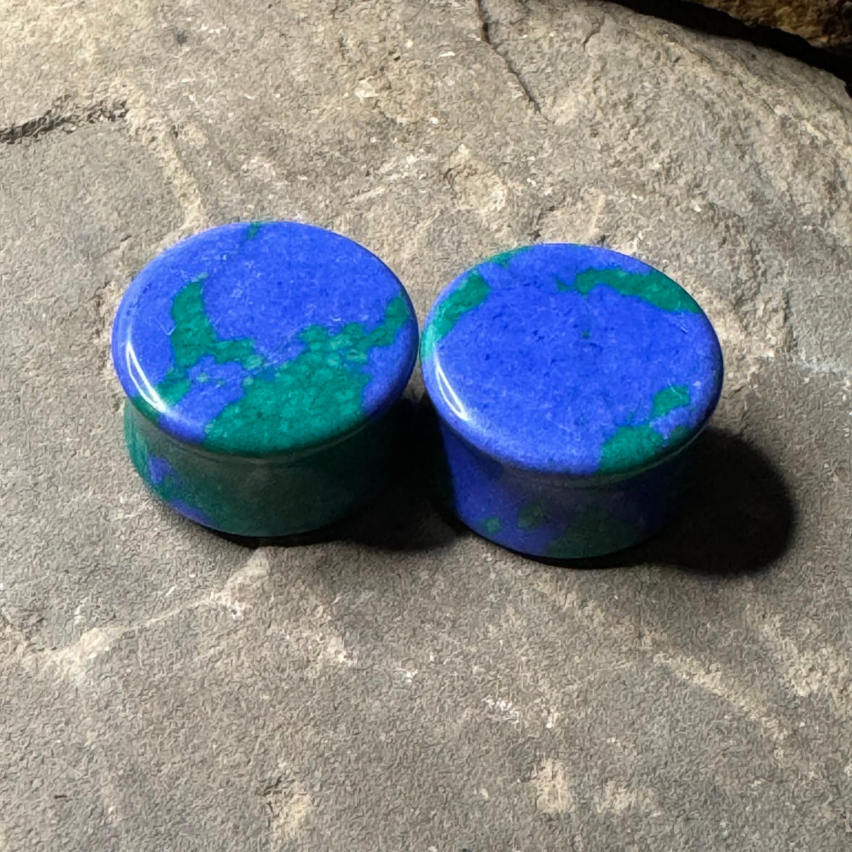 OOAK Azurite Stone Plugs – 7/8" (22mm) Double Flared