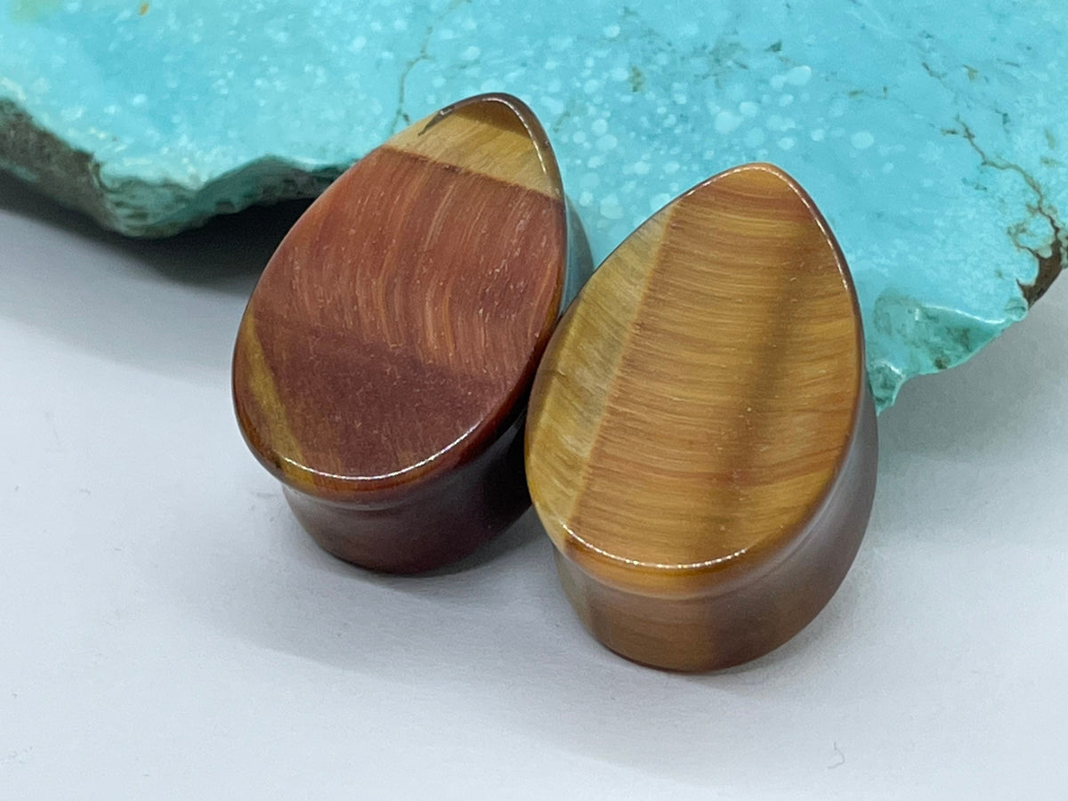 OOAK Red Tiger’s Eye Teardrop Plugs – 7/8" (22mm)