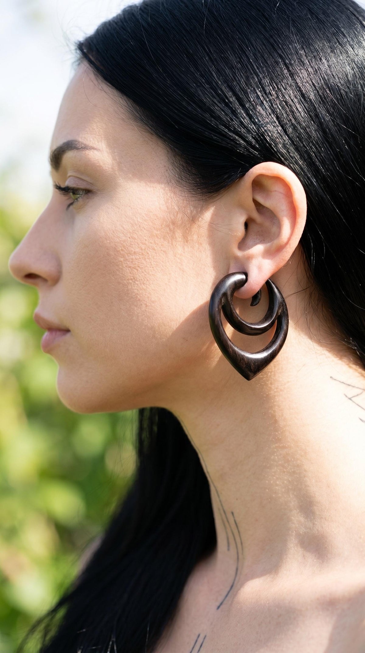 Limited Edition Carved Ebony Wood Gauged Earrings