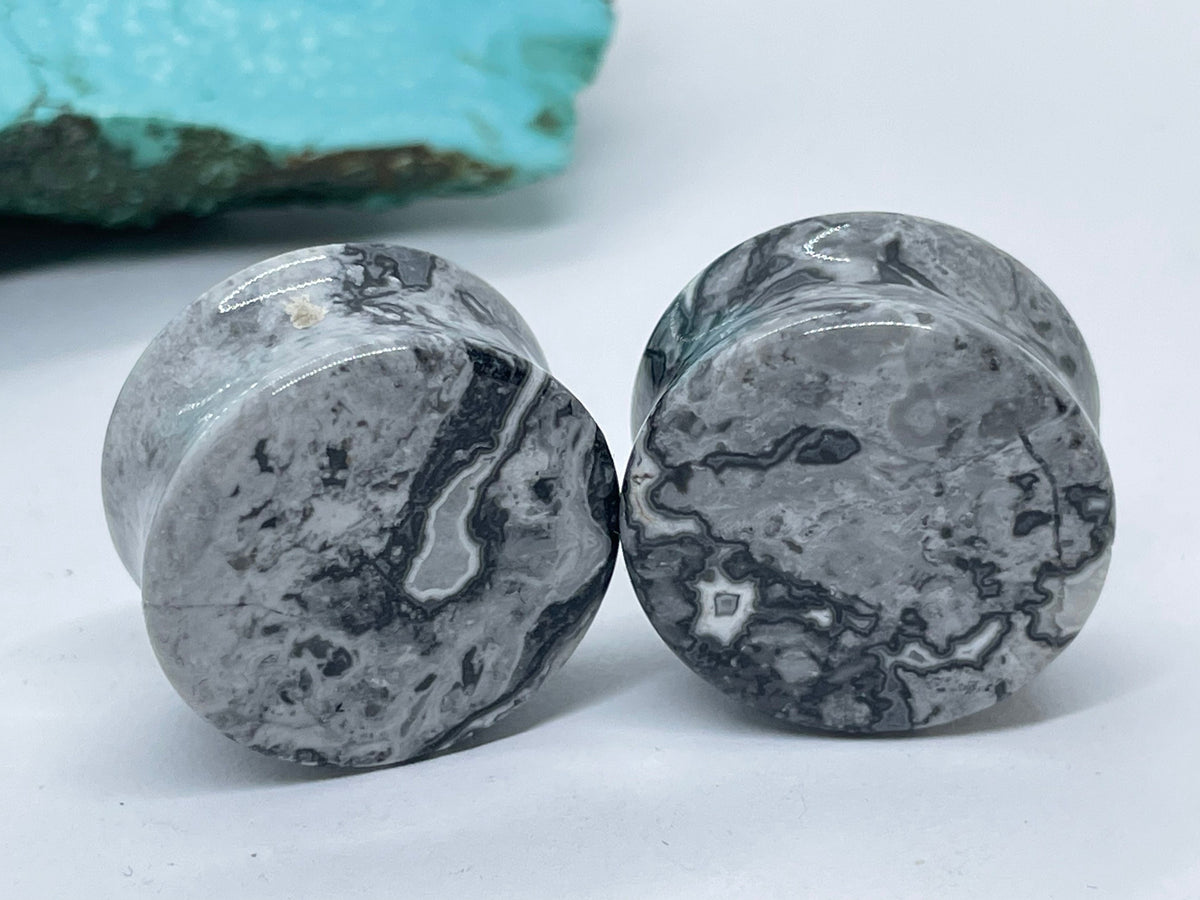 OOAK Grey Wave Jasper Plugs – 7/8" (22mm)