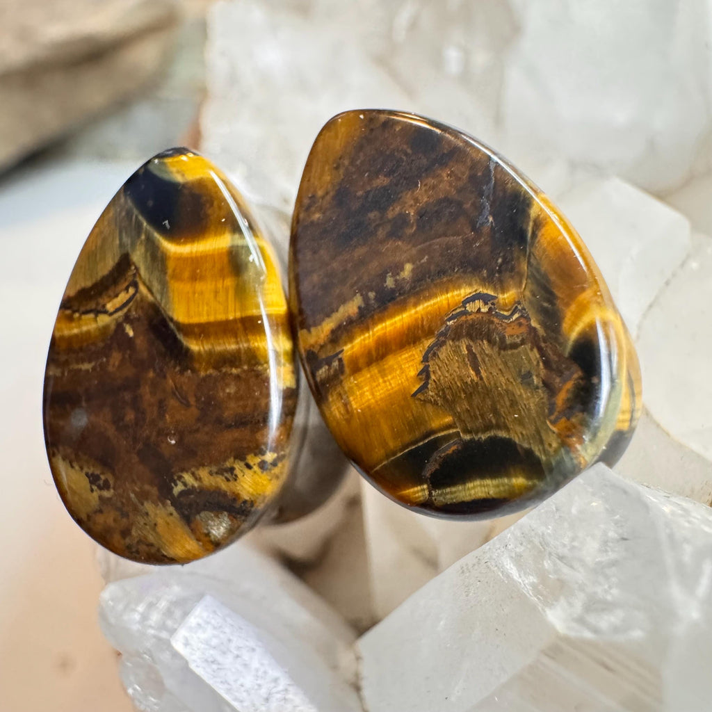 OOAK Brown Tiger’s Eye Teardrop Plugs – 9/16" (14mm)
