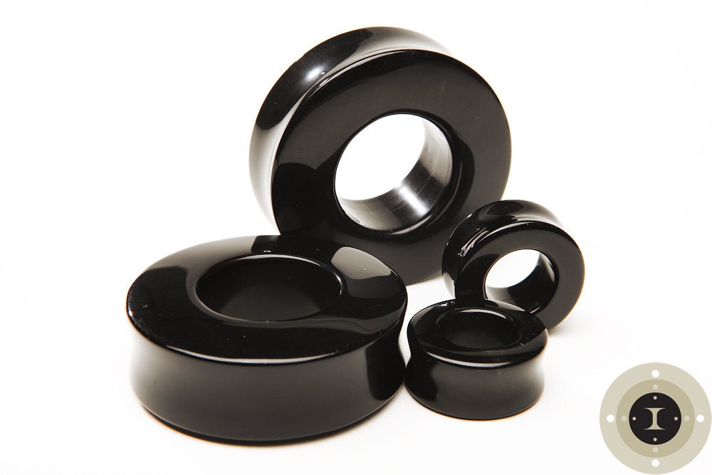 Black Agate Stone Tunnels – Double Flared Ear Gauges