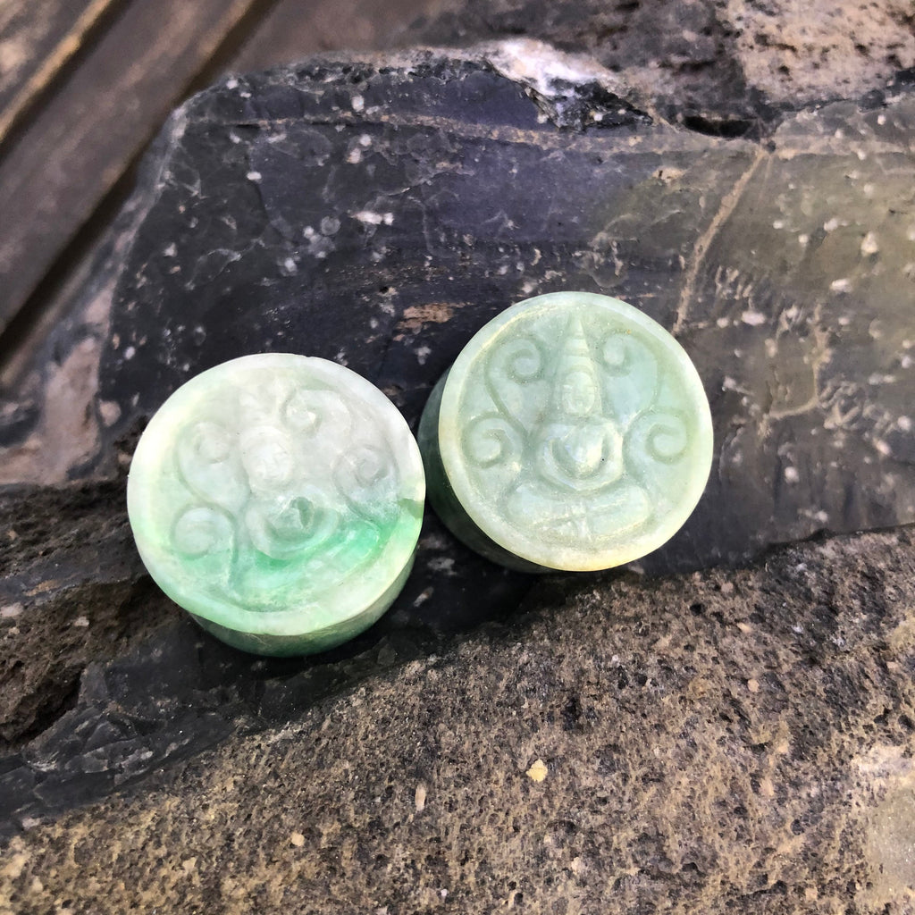 OOAK Carved Buddha Jadeite Plugs – 7/8" (22mm)