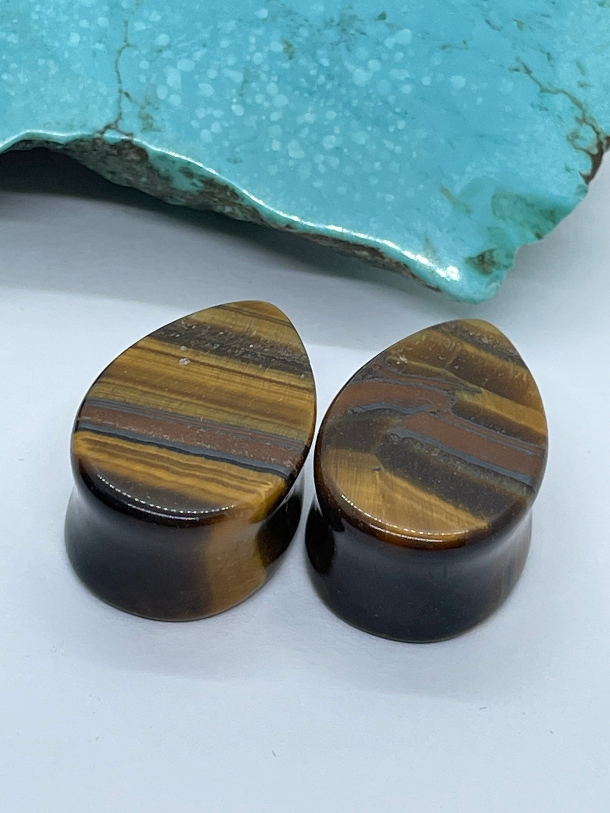 OOAK Tiger’s Eye Teardrop Plugs – 7/8" (22mm)